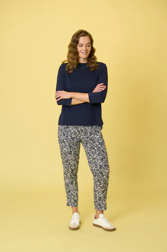 Model wearing Navy Matheson Tee By Charlie Jane Available at Beetees Nelson